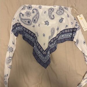 Blue and White Paisley Bandana Top